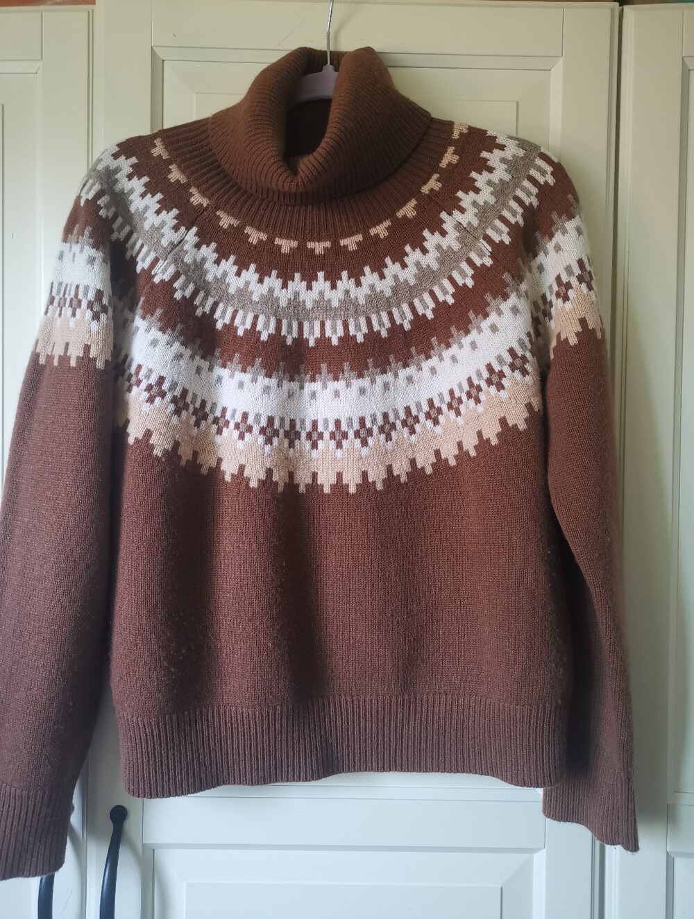 NILI LOTAN 100% Cashmere Fair Isle Turtleneck Sweater - Size L
